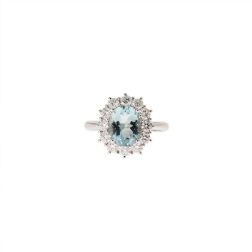 Kate White Gold Ring with Aquamarine 9x7mm and 12 Diamonds