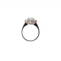 Kate White Gold Ring with Aquamarine 9x7mm and 12 Diamonds