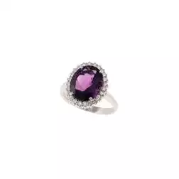 Anello Kate Oro Bianco con Ametista 12x10mm e 24 Diamanti