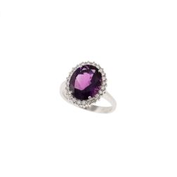 Kate White Gold Ring with Amethyst 12x10mm and 24 Diamonds