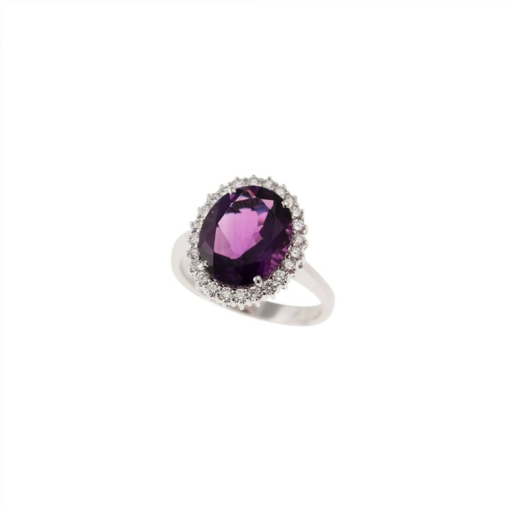 Kate White Gold Ring with Amethyst 12x10mm and 24 Diamonds
