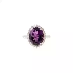 Kate White Gold Ring with Amethyst 12x10mm and 24 Diamonds