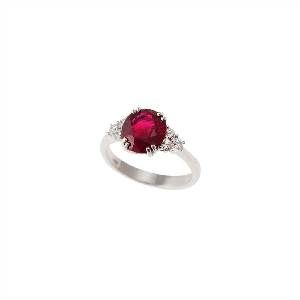 Solitaire Ring with 9x8 Ruby and 6 Diamonds