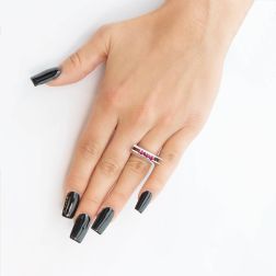 Trilogy Sculpture Ring with Rubies Photo of worn