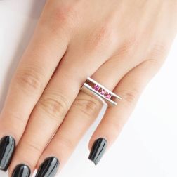 Trilogy Sculpture Ring with Rubies Photo of worn