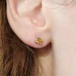 Solitaire earrings with 3.50mm Citrine Topaz with 3 circles photo worn