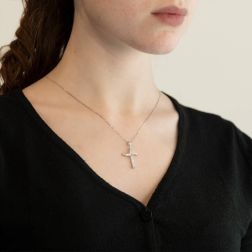 Wavy Cross Pendant 25 Diamonds photo of worn