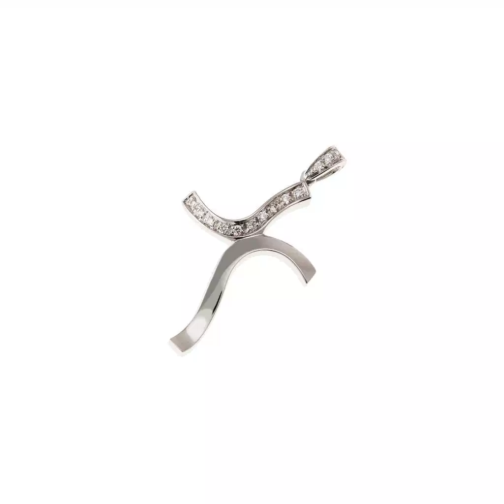 Ciondolo Croce Wavy 13 Diamanti su metà