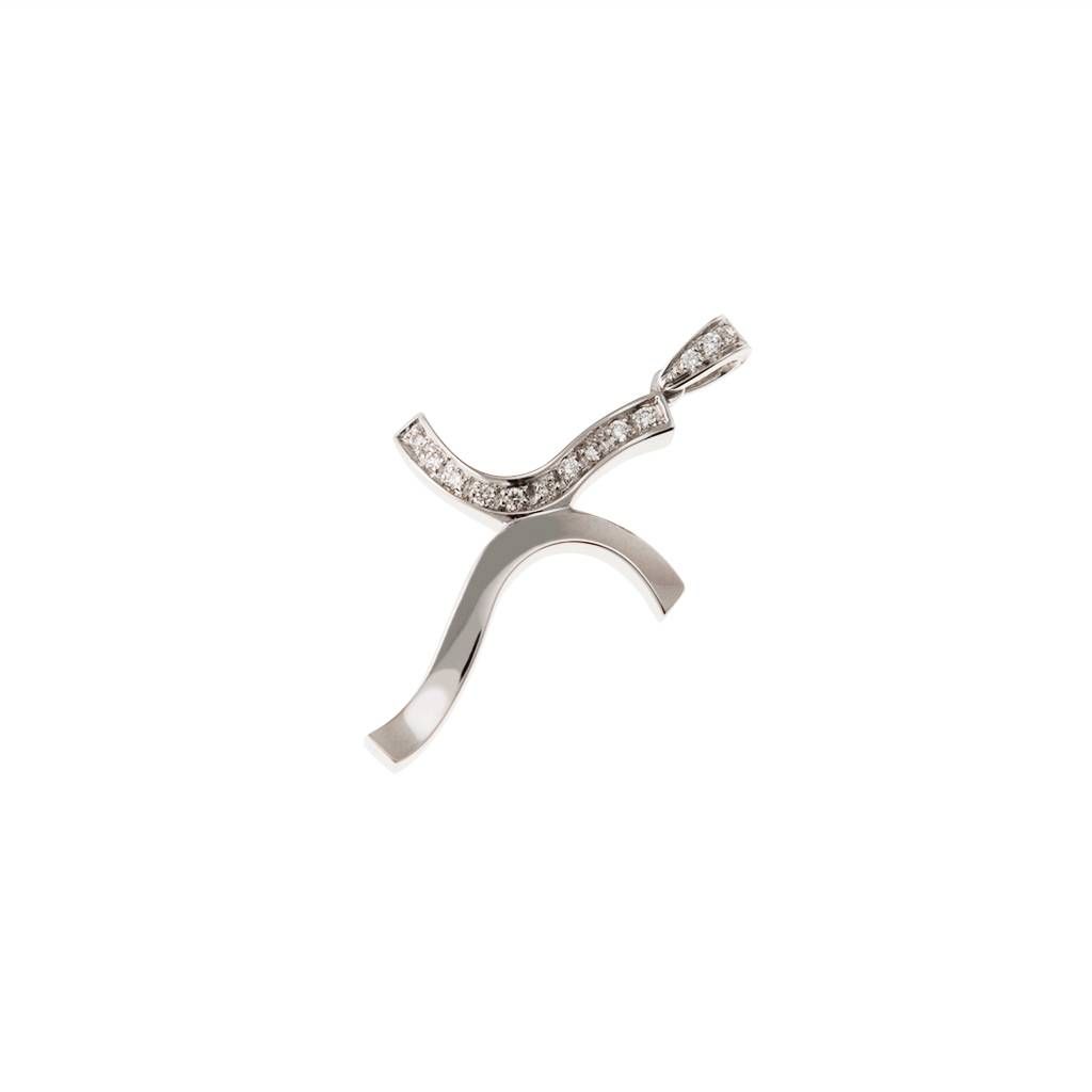 Wavy Cross Pendant 13 Diamonds on half