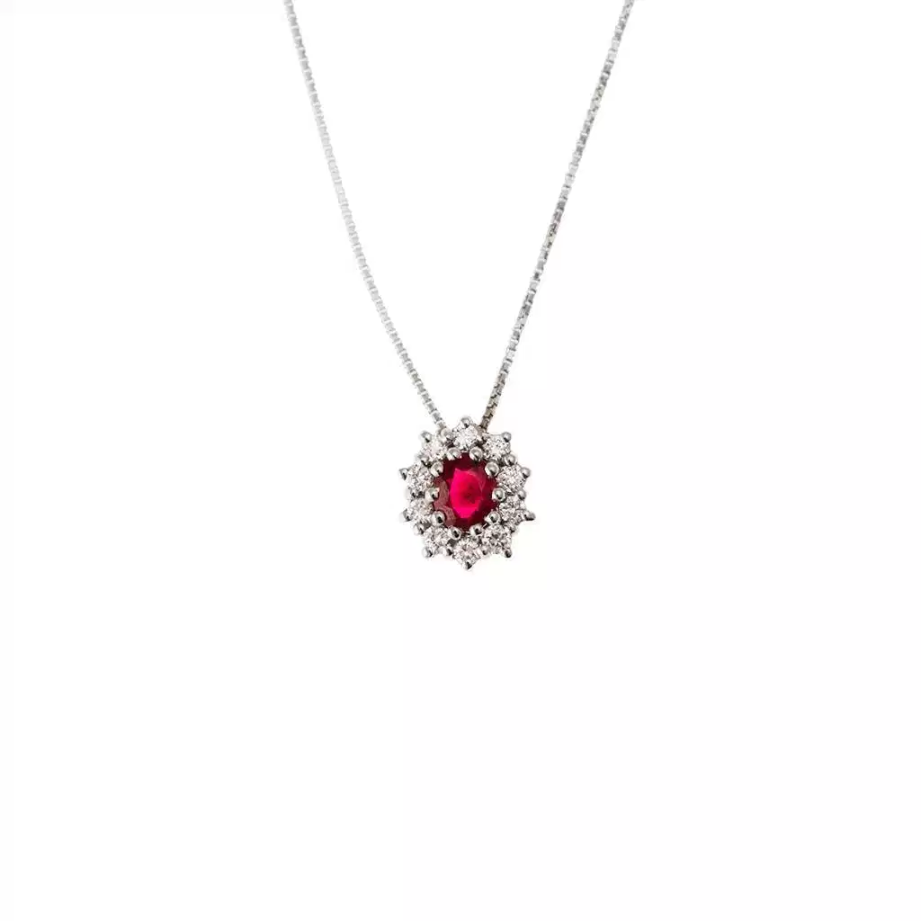 Collana Kate con Rubino 5x4mm e 10 Diamanti