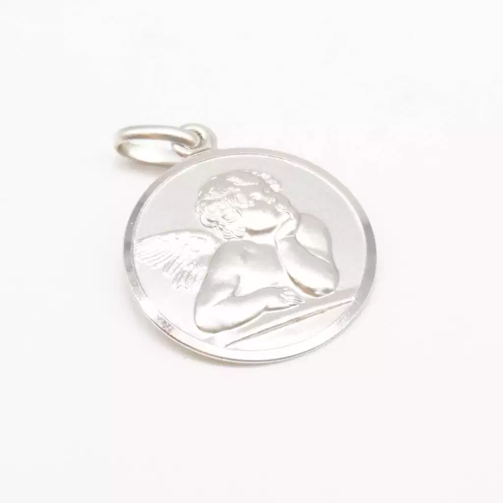 White gold angel medal