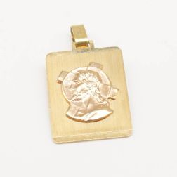 Jesus head pendant with cross yellow and rose gold