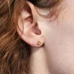 Solitaire earrings with 3.50mm Citrine Topaz with 3 circles photo worn
