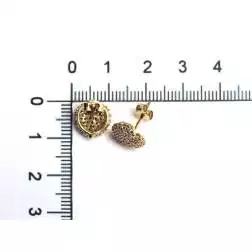 Heart shaped earrings in yellow gold with zircons
