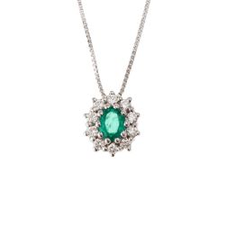 Kate Necklace with Emerald 5x4mm and Diamonds