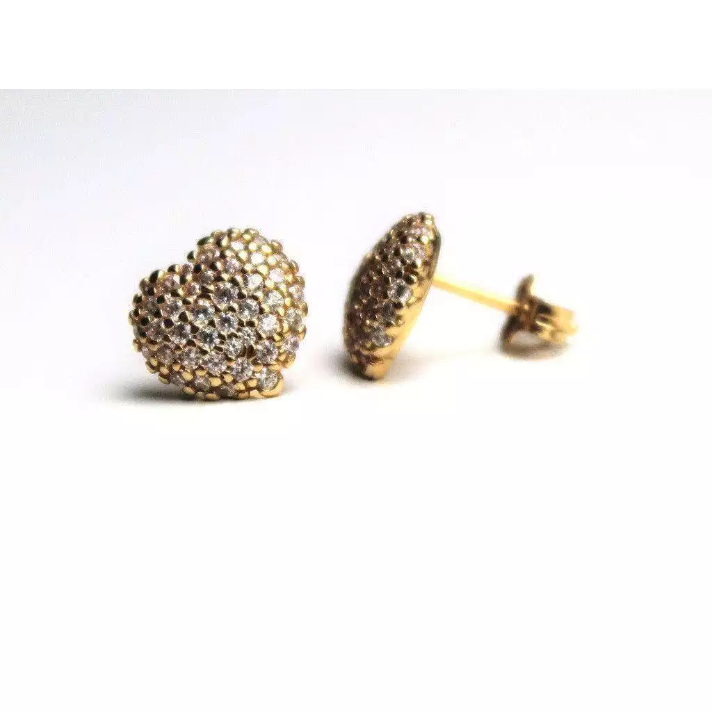 Heart shaped earrings in yellow gold with zircons