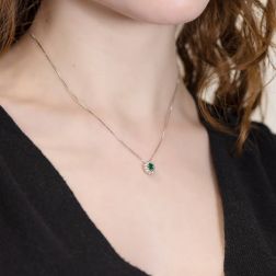 Kate Necklace with Emerald 5x4mm and Diamonds photo worn