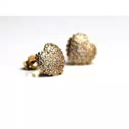Heart shaped earrings in yellow gold with zircons