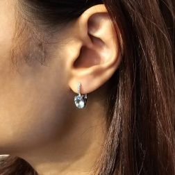 Aquamarine 9mm x 7mm and Diamond Earrings photo of worn