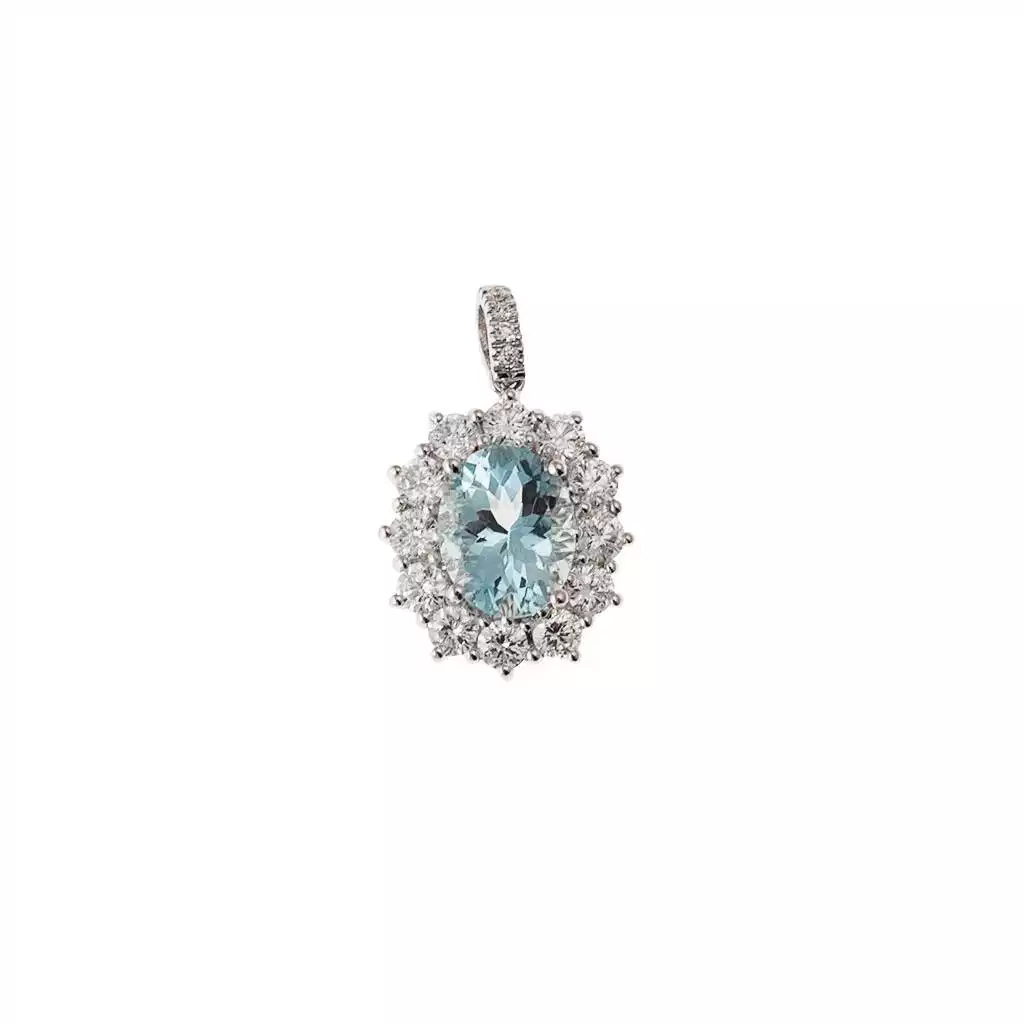 Ciondolo Kate con Acquamarina 9x7mm e Diamanti