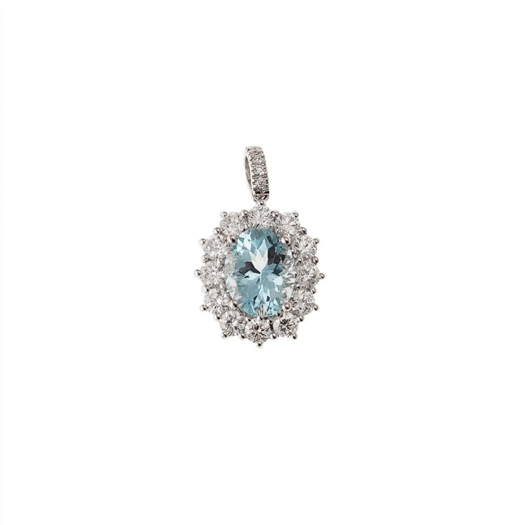 Kate Pendant with 9x7mm Aquamarine and Diamonds