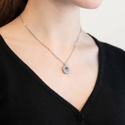 Kate Pendant with 9x7mm Aquamarine and Diamonds photo worn