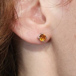 Solitaire earrings with 5mm Citrine Topaz with 3 circles photo worn