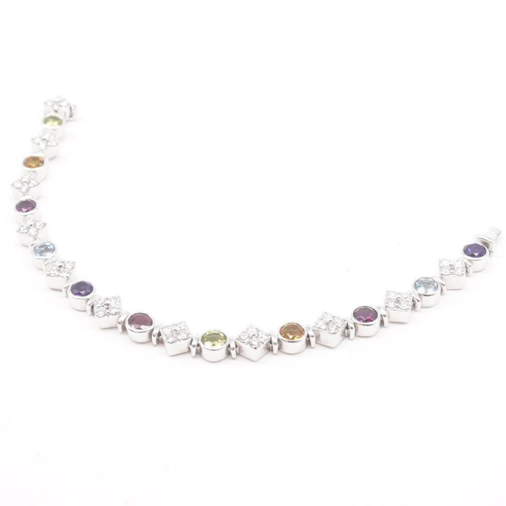 Tennis Bracelet Multicolor Gems and Diamonds