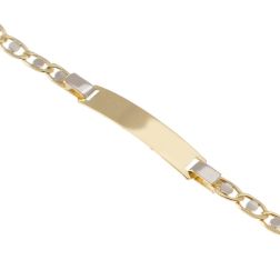 Baby Tag Bracelet with "Traversino" chain Yellow and White Gold
