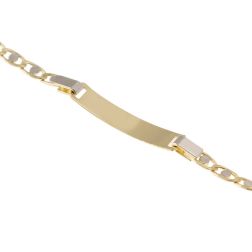 Baby Tag Bracelet with "Traversino" chain Yellow and White Gold