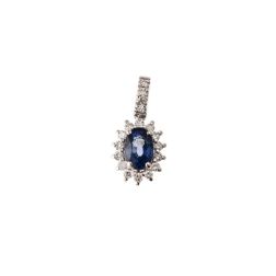 Kate Pendant Blue Sapphire 6x4mm and 14 Diamonds