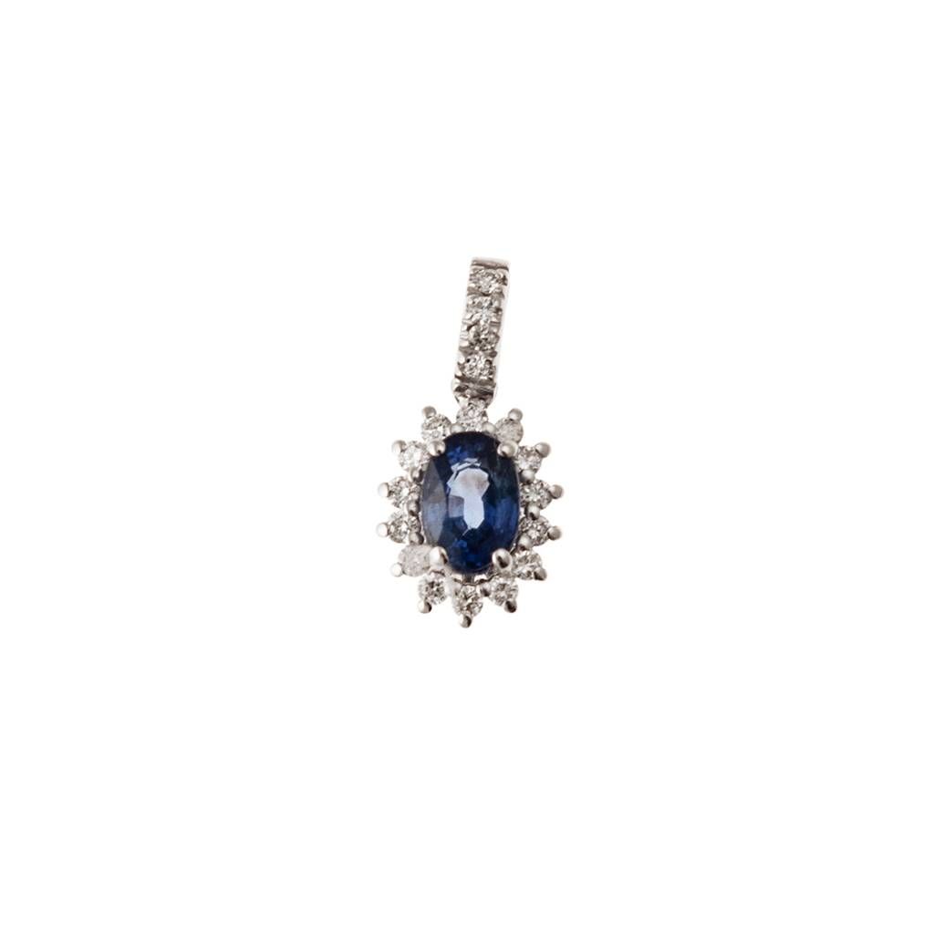 Kate Pendant Blue Sapphire 6x4mm and 14 Diamonds