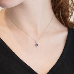 Kate Pendant Blue Sapphire 6x4mm and 14 Diamonds photo of worn
