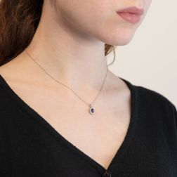 Kate Pendant Blue Sapphire 6x4mm and 14 Diamonds photo of worn