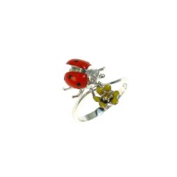 Ladybug Ring with Yellow Flower