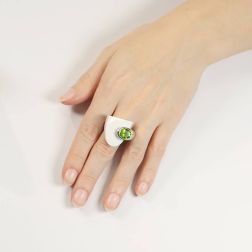 Design Ring with Oval Peridot and White Agate photo of worn