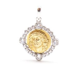 Two-tone Face of Jesus medal with zircons