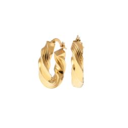 Polished Striped Torchon Hoops 2cm x 4.70mm 18kt Yellow Gold
