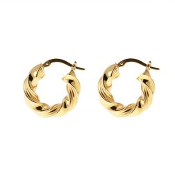 Polished Striped Torchon Hoops 2cm x 4.70mm 18kt Yellow Gold