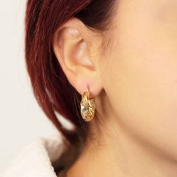 Polished Striped Torchon Hoops 2cm x 4.70mm 18kt Yellow Gold photo worn