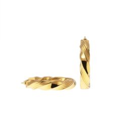 Polished Striped Torchon Hoops 2.50cm x 4.70mm 18kt Yellow Gold
