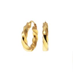 Polished Striped Torchon Hoops 2.50cm x 4.70mm 18kt Yellow Gold