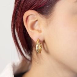 Polished Striped Torchon Hoops 2.50cm x 4.70mm 18kt Yellow Gold photo worn