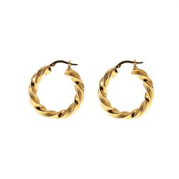 Polished Striped Torchon Hoops 3cm x 4.70mm 18kt Yellow Gold