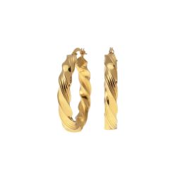 Polished Striped Torchon Hoops 3cm x 4.70mm 18kt Yellow Gold