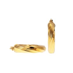 Polished Striped Wavy Hoops 2.70cm x 5.60mm 18kt Yellow Gold