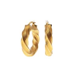 Striped Torcion Hoops 2.70cm x 5.90mm 18kt Yellow Gold