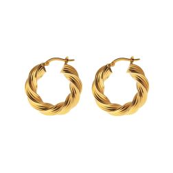 Striped Torcion Hoops 2.70cm x 5.90mm 18kt Yellow Gold