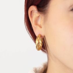 Striped Torcion Hoops 2.70cm x 5.90mm 18kt Yellow Gold