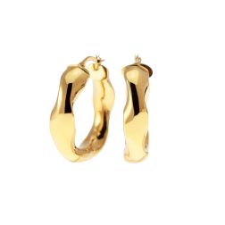 Polished Wavy Hoops 3cm x 7.50mm 18kt Yellow Gold